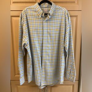 Brooks Brothers plaid flannel dress shirt oxford yellow white blue xl 346